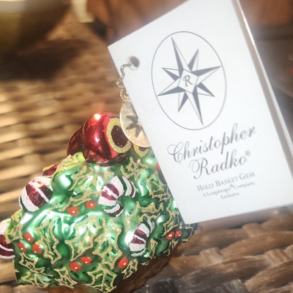 authentic collectible Christopher Radko hand crafted basket of holly - Picture 3 of 5